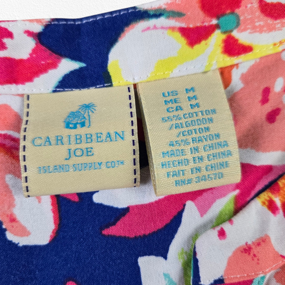 Caribbean Joe Multicolor Sleeveless Tropical Print V Neck Blouse Size Medium - Picture 6 of 7